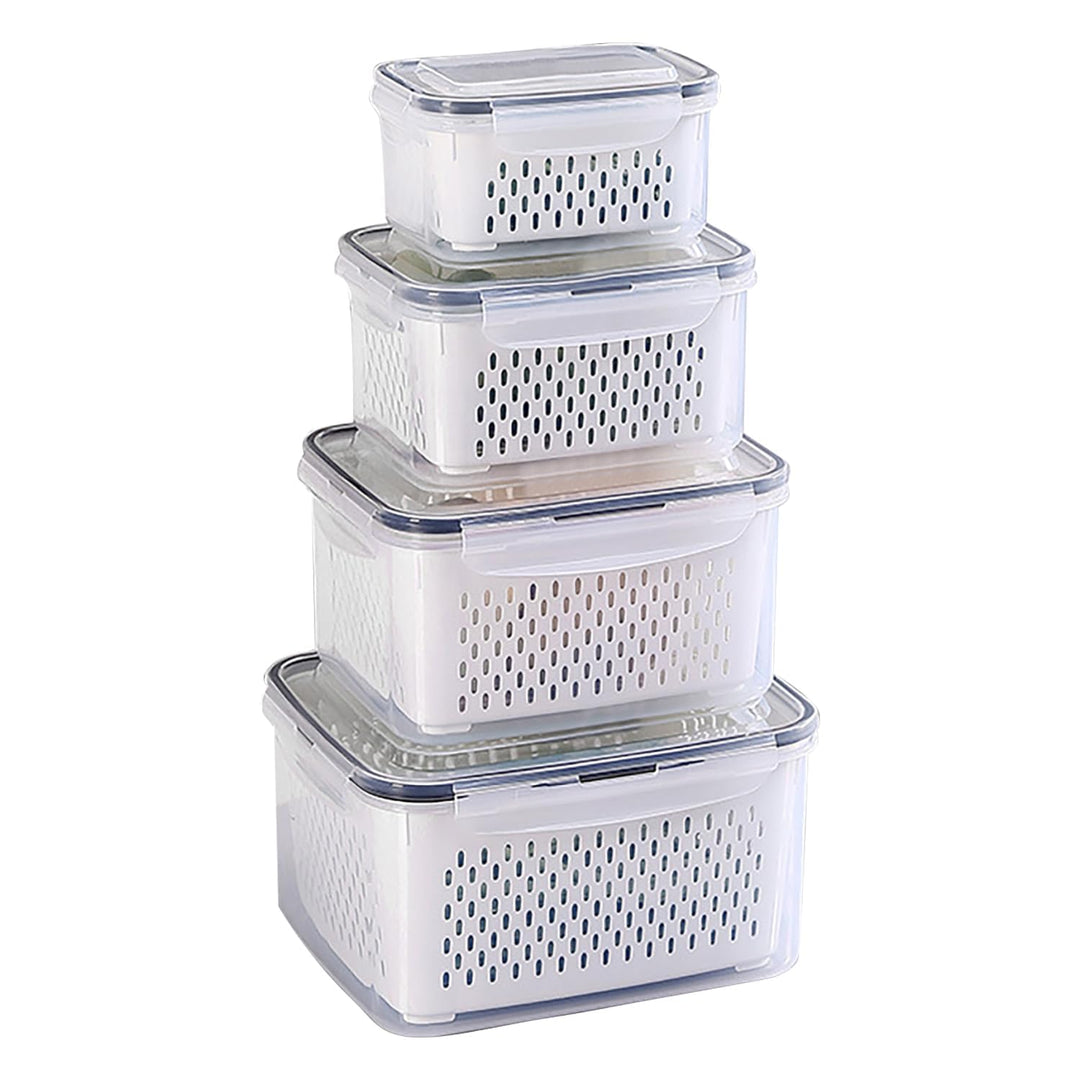 Kongming Kühlschrank Organizer Frischhalteboxen Set mit Deckel und Trennbar Sieb, 4 Stüke Frischhalt