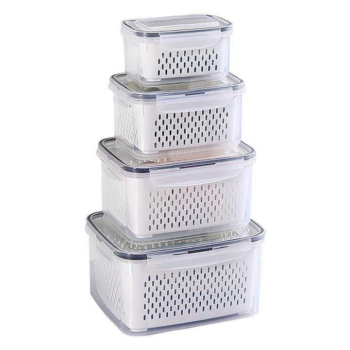 Kongming Kühlschrank Organizer Frischhalteboxen Set mit Deckel und Trennbar Sieb, 4 Stüke Frischhalt