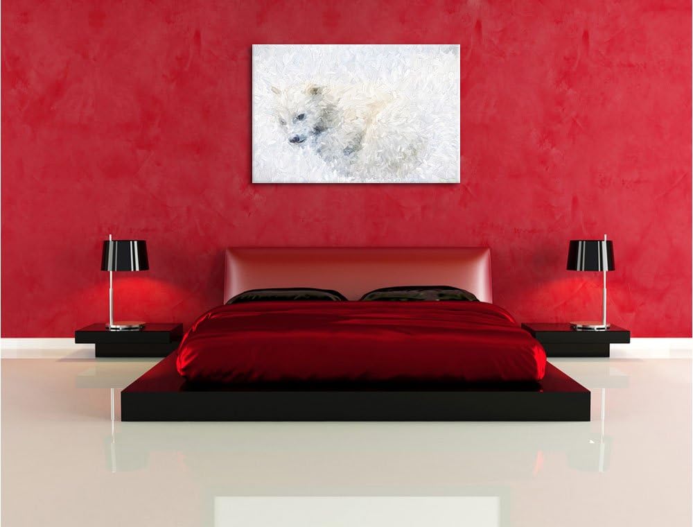 Pixxprint Eisbär im Schnee / 100x70cm Leinwandbild bespannt auf Holzrahmen/Wandbild Kunstdruck Dekor