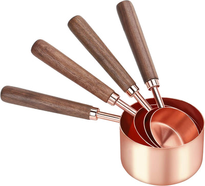 GuDoQi Messlöffel und Messbecher Set, 8 Stück, Premium Edelstahl Spiegel Poliert, 4 Holzgriff Messbe