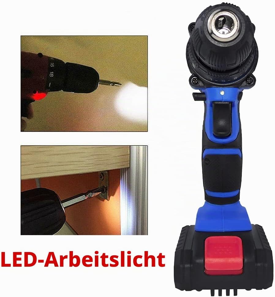 Akku Schlagbohrschrauber Akkuschrauber, Elektrisch Bohrschrauber mit 2x Akkus, Ladegerät &amp; 26pcs Zub