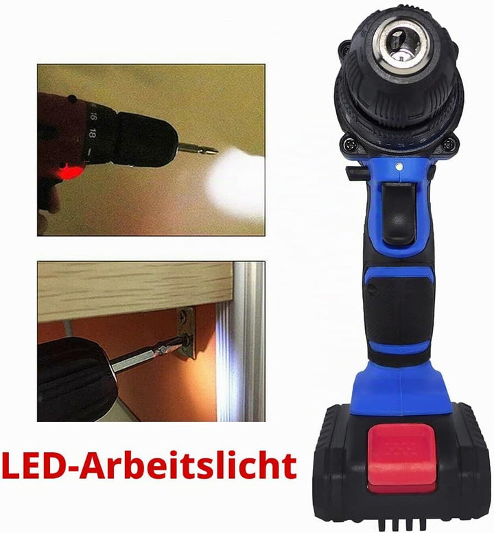 Akku Schlagbohrschrauber Akkuschrauber, Elektrisch Bohrschrauber mit 2x Akkus, Ladegerät &amp; 26pcs Zub