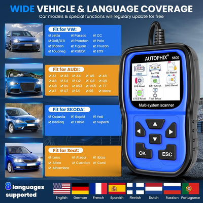 AUTOPHIX 5600 Vollsysteme OBD2 Diagnosegerät Kompatibel mit VAG OBD2 Scanner Codeleser mit Motor ABS
