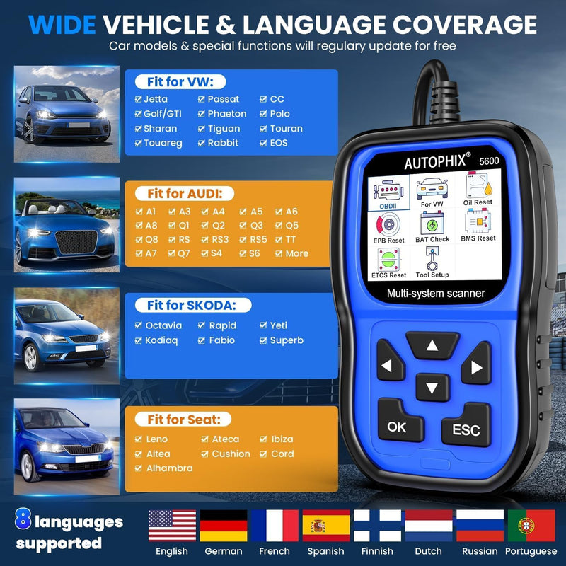 AUTOPHIX 5600 Vollsysteme OBD2 Diagnosegerät Kompatibel mit VAG OBD2 Scanner Codeleser mit Motor ABS