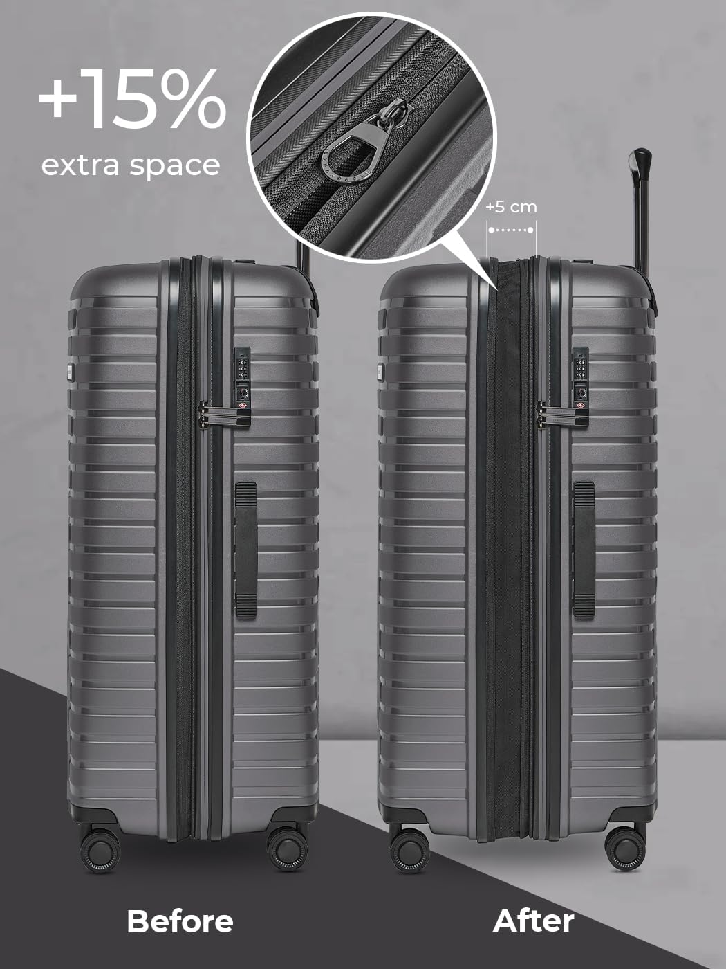 Hartschalen Check-in Koffer | Grosser XL Trolley 52 x 31 x 75 cm von 101 auf 110 Liter erweiterbar |