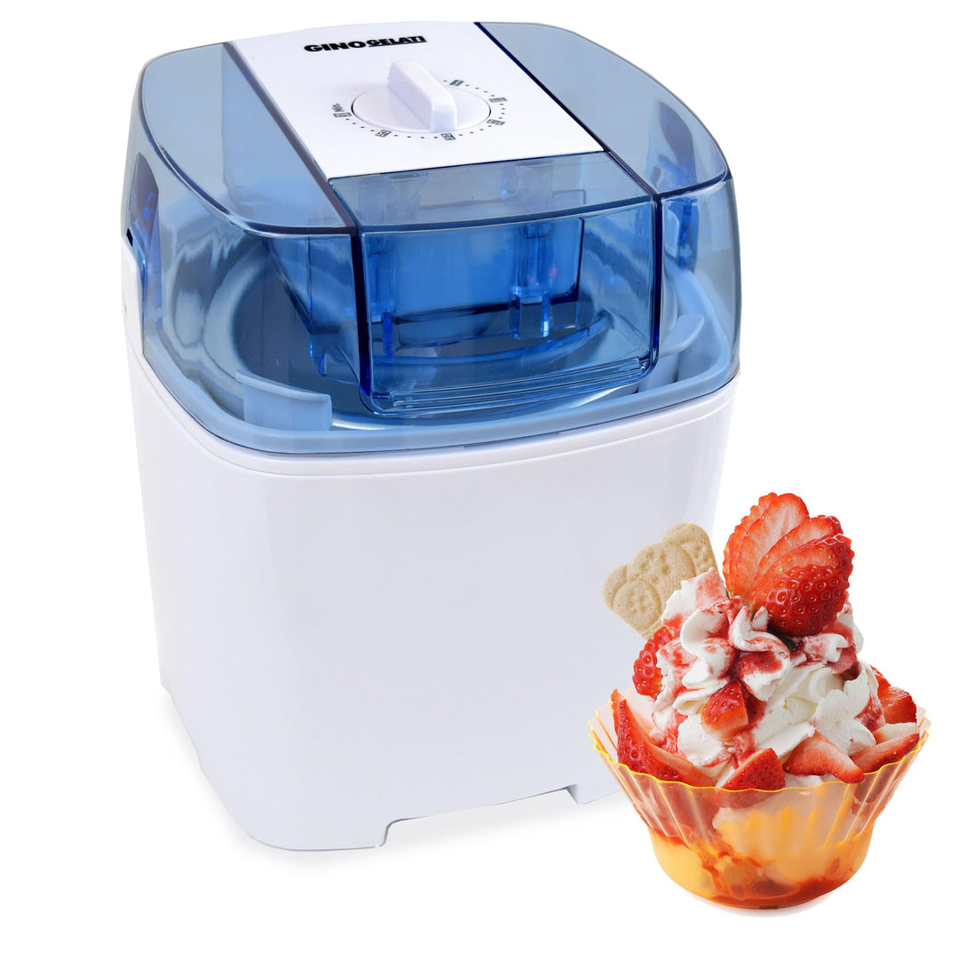 Gino Gelati Eiscreme Maschine Drions/Eismaschine Speiseeismaschine Eisbereiter, Weiss/Blau, Edelstah