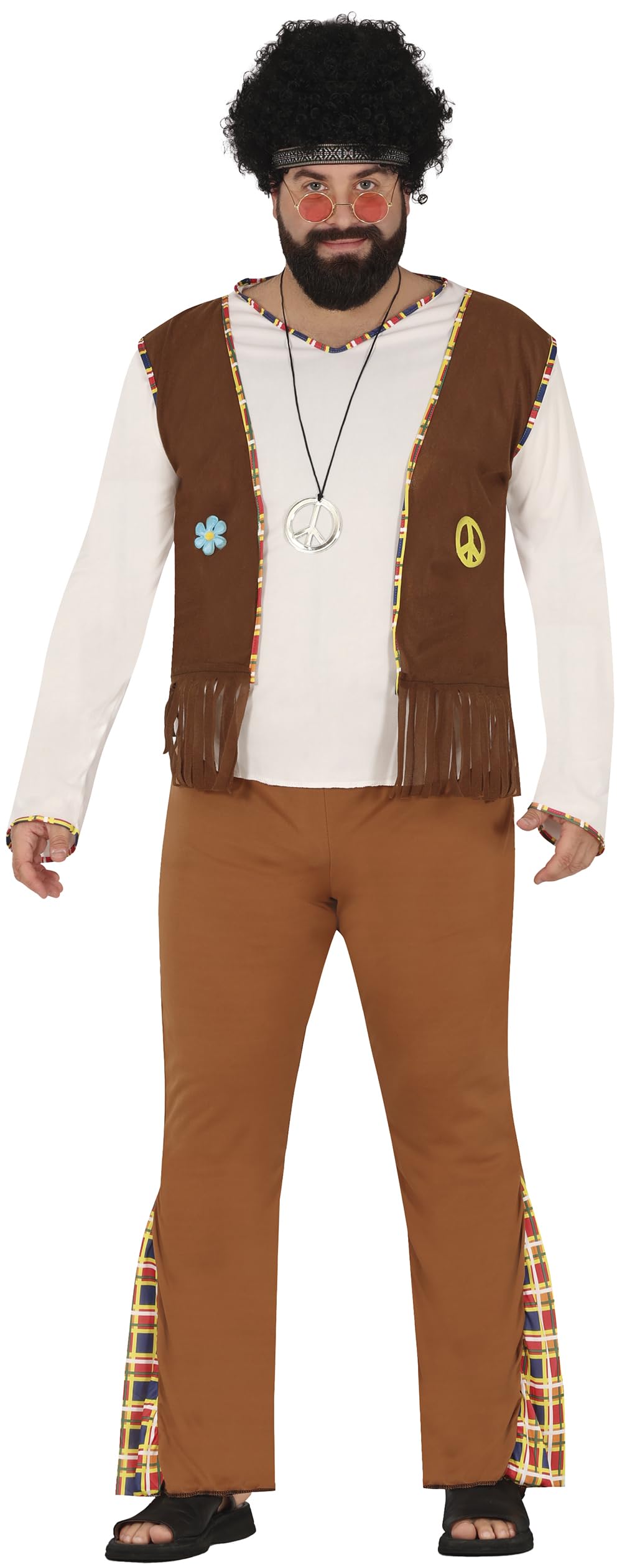 FIESTAS GUIRCA Woodstock Hippie Karneval Kostüm Herren – 70er Jahre Herren Outfit inkl. Hippie Stirn