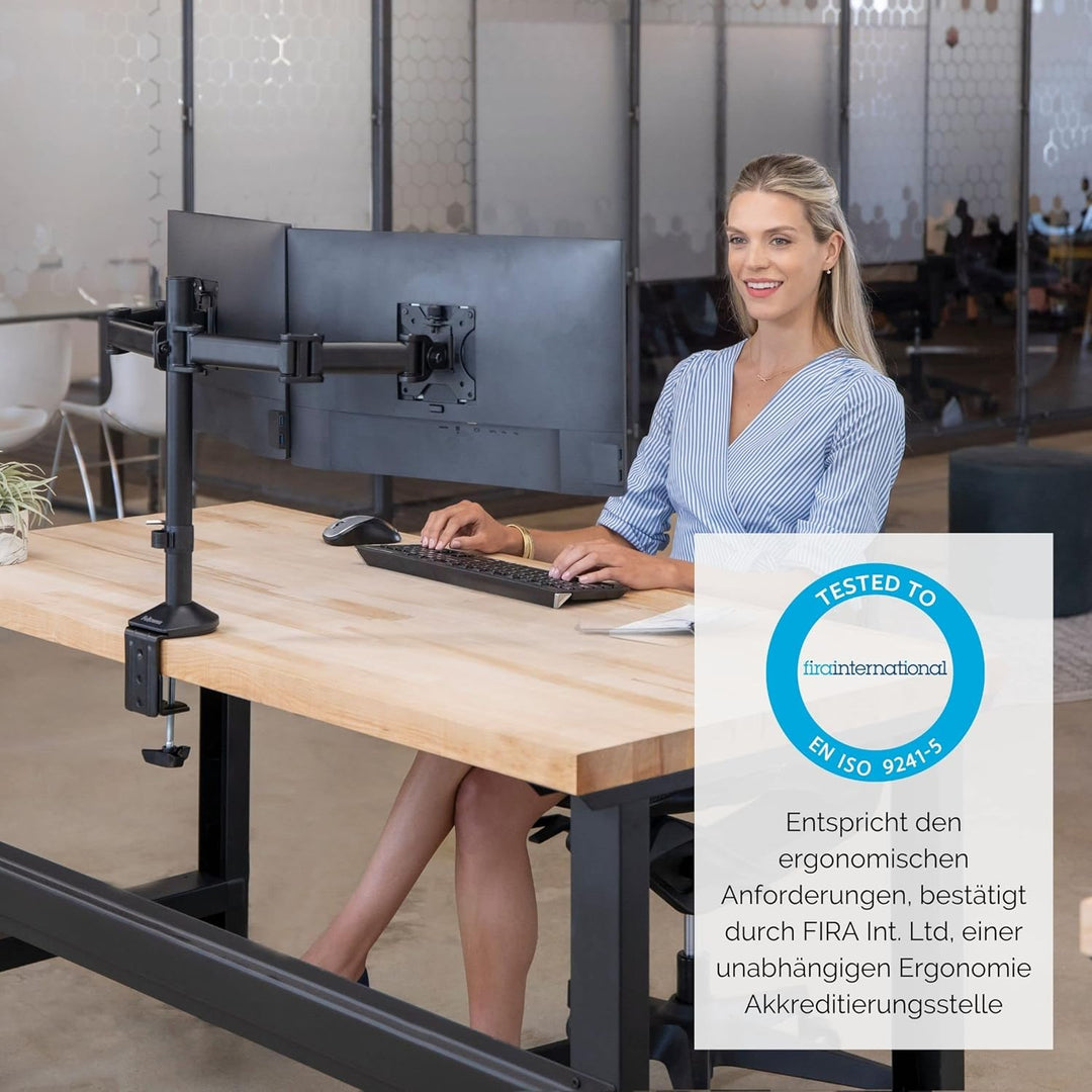 Fellowes Monitor Halterung 2 Monitore - Monitor Arm für 2 Bildschirme bis 68,5 cm (27 Zoll) - bis 18