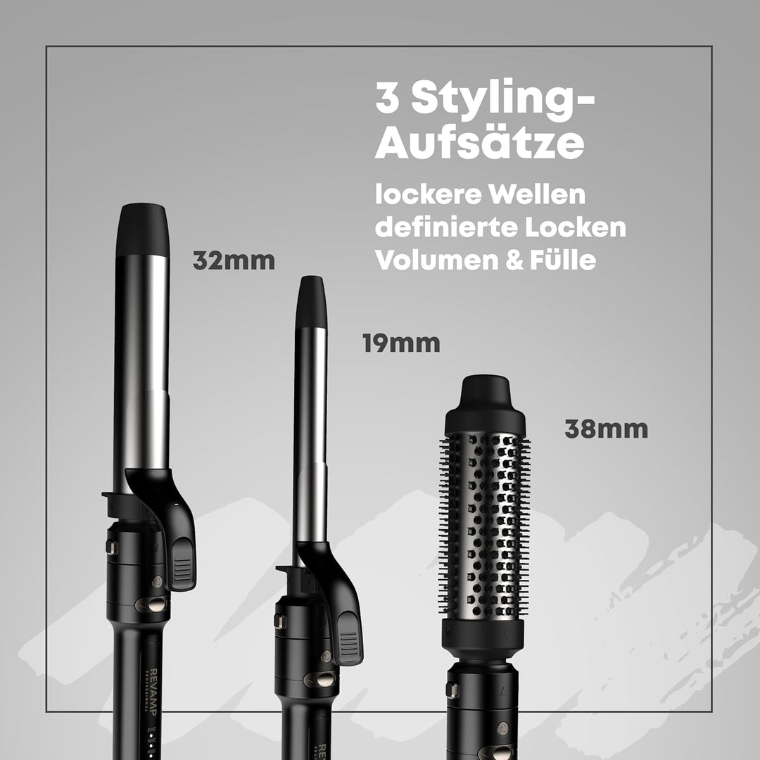 REVAMP Multi Style Revolve 3-in-1 – Automatisch rotierender Lockenstab mit 38 mm Lockenbürste, 32 mm
