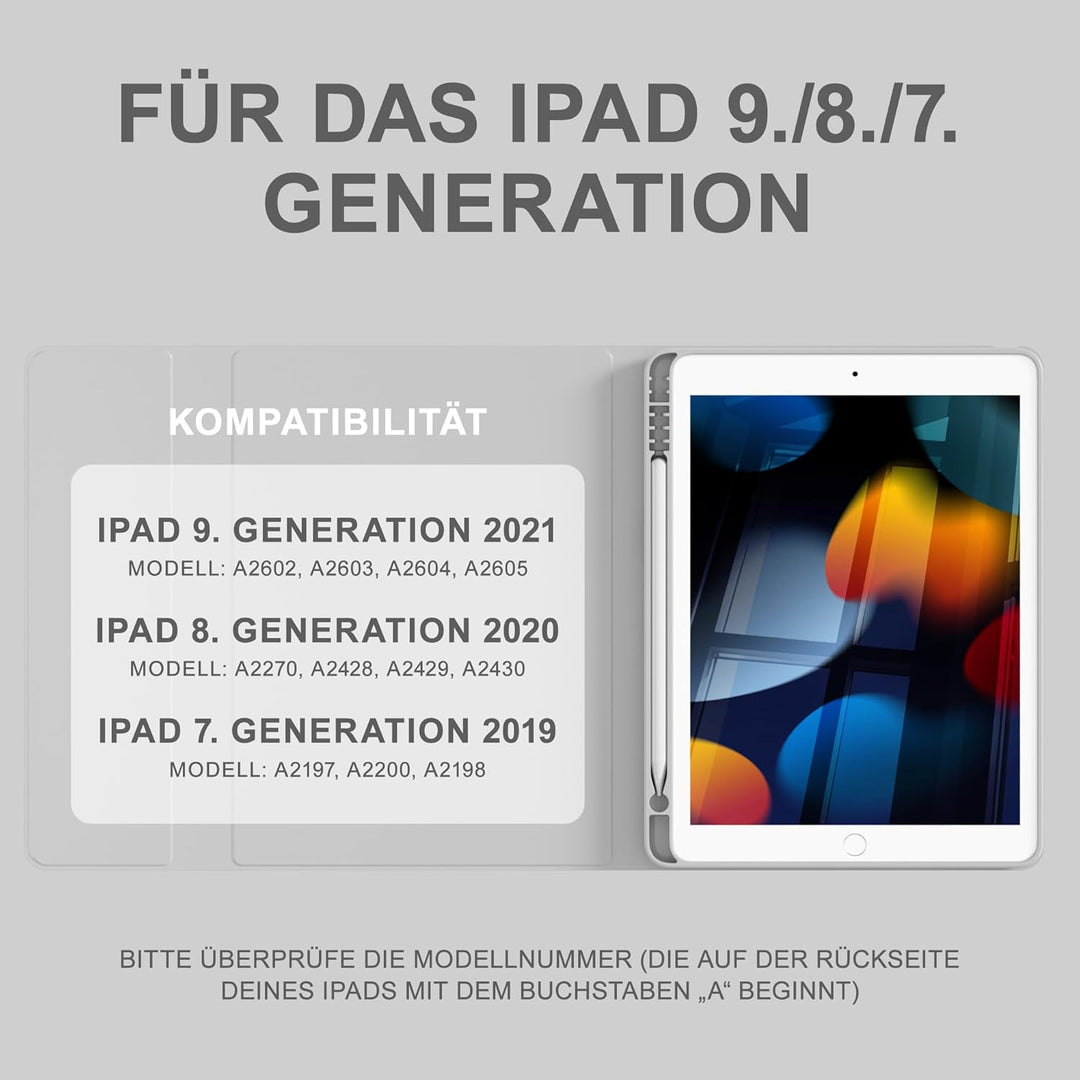 Tastatur Hülle für iPad 10.2 Zoll (9/8/ 7 Generation - 2021/2020/2019), Schutzhülle mit TPU Rückscha