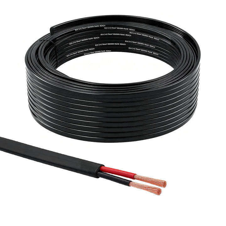20M Fahrzeugleitung 2x0,75mm² Flachkabel, 12V 24V 2 Adriges Anhängerkabel, 2 Adriges Elektrokabel FL