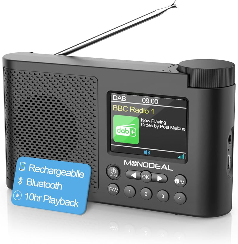 DAB Radio mit Bluetooth, Monodeal DAB Plus Radio mit 3" Zoll TFT Display, Zwei Wecker mit Schlummerf