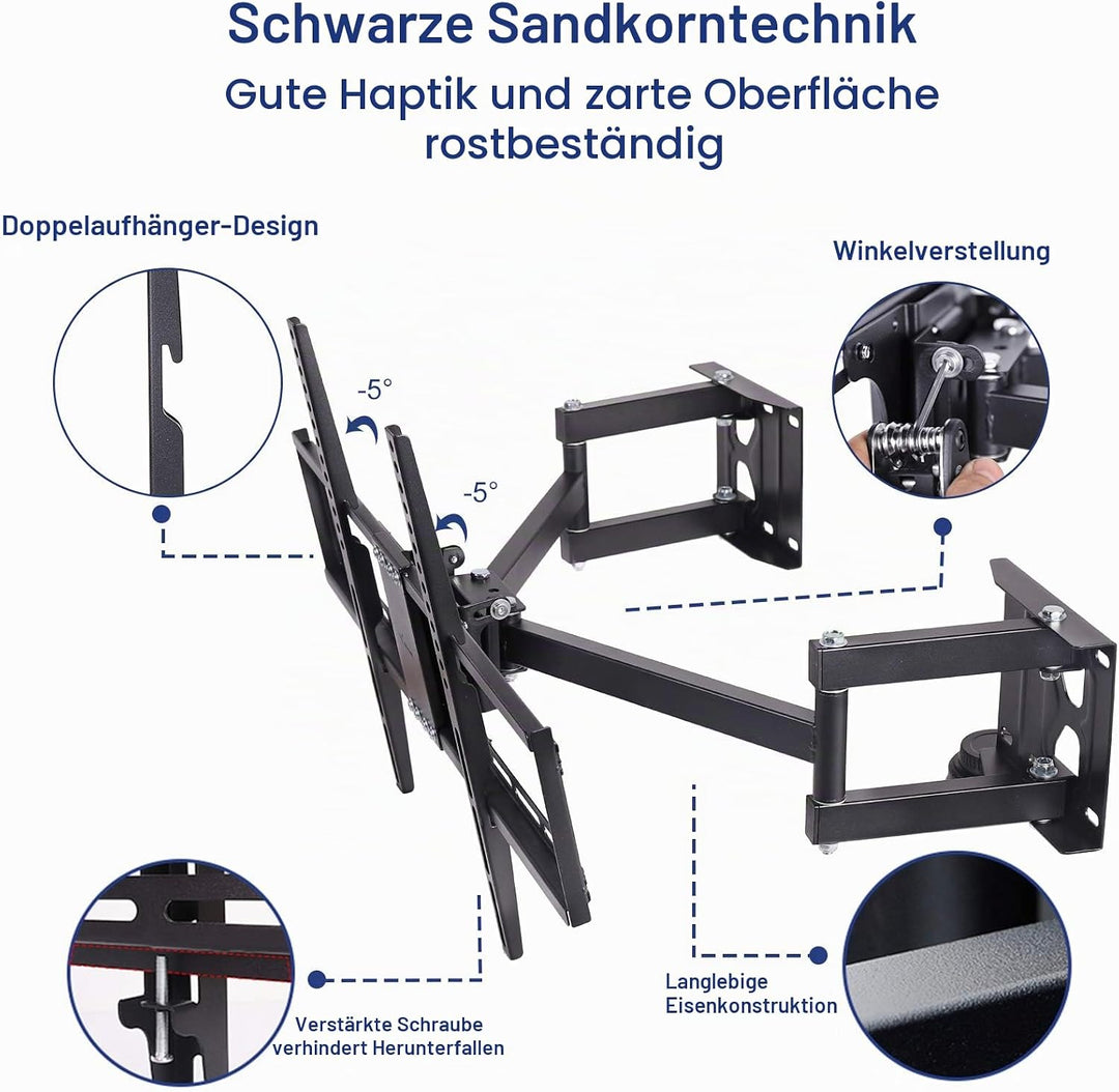 TV Wandhalterung Eckmontage, Schwenkbar Neigbar für LED LCD Plasma Fernseher von 32" - 65" Max 45Kg