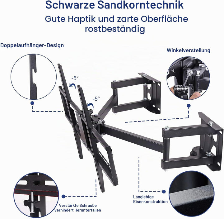 TV Wandhalterung Eckmontage, Schwenkbar Neigbar für LED LCD Plasma Fernseher von 32" - 65" Max 45Kg
