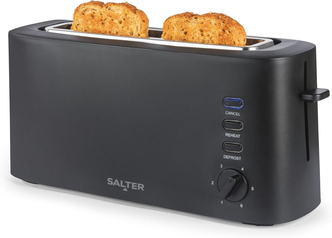 Salter Dusk Langschlitz 2-Scheiben-Toaster – Inklusive Aufwärmgestell, 6 Bräunungsstufen, Auftau-, A