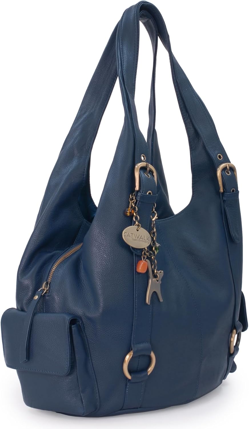 Catwalk Collection Handbags - Damen Leder Schultertasche - Handtasche Gross - Hobo Bag mit Viele Fäc