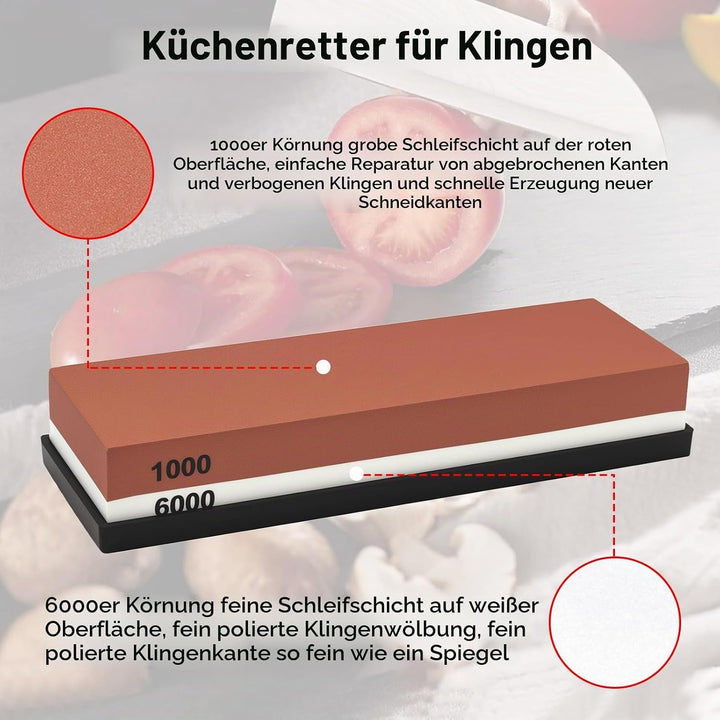 Schleifstein Set für Messer 1000/6000, Professionell 2-IN-1 Doppelseitiger Messerschärfer Abziehstei