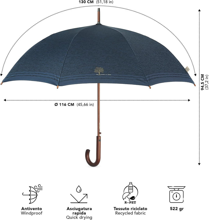 PERLETTI GREEN Regenschirm Gross Ökologisch Damen - Regen Stockschirm Automatik Eco Naturverbunden U