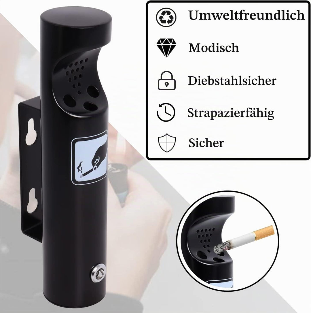 Aschenbecher Wand Runde aus Edelstahl für Restaurants Büros und Hotels mit Schloss von Poweka (Schwa
