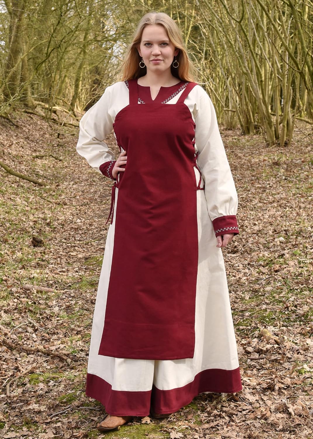 Battle-Merchant Langarm Mittelalter Kleid Jona mit Gürtel für Damen aus Baumwolle | LARP Wikingerkle