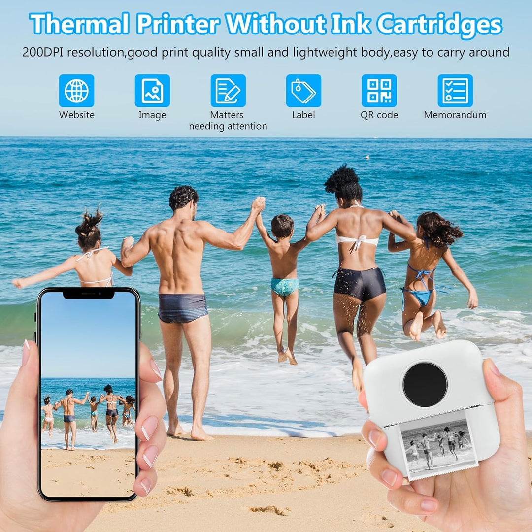 Hsthe Sea Mini-Drucker tragbar für Smartphone, kabelloser Thermodrucker, Fotodrucker mit 5 Papierrol