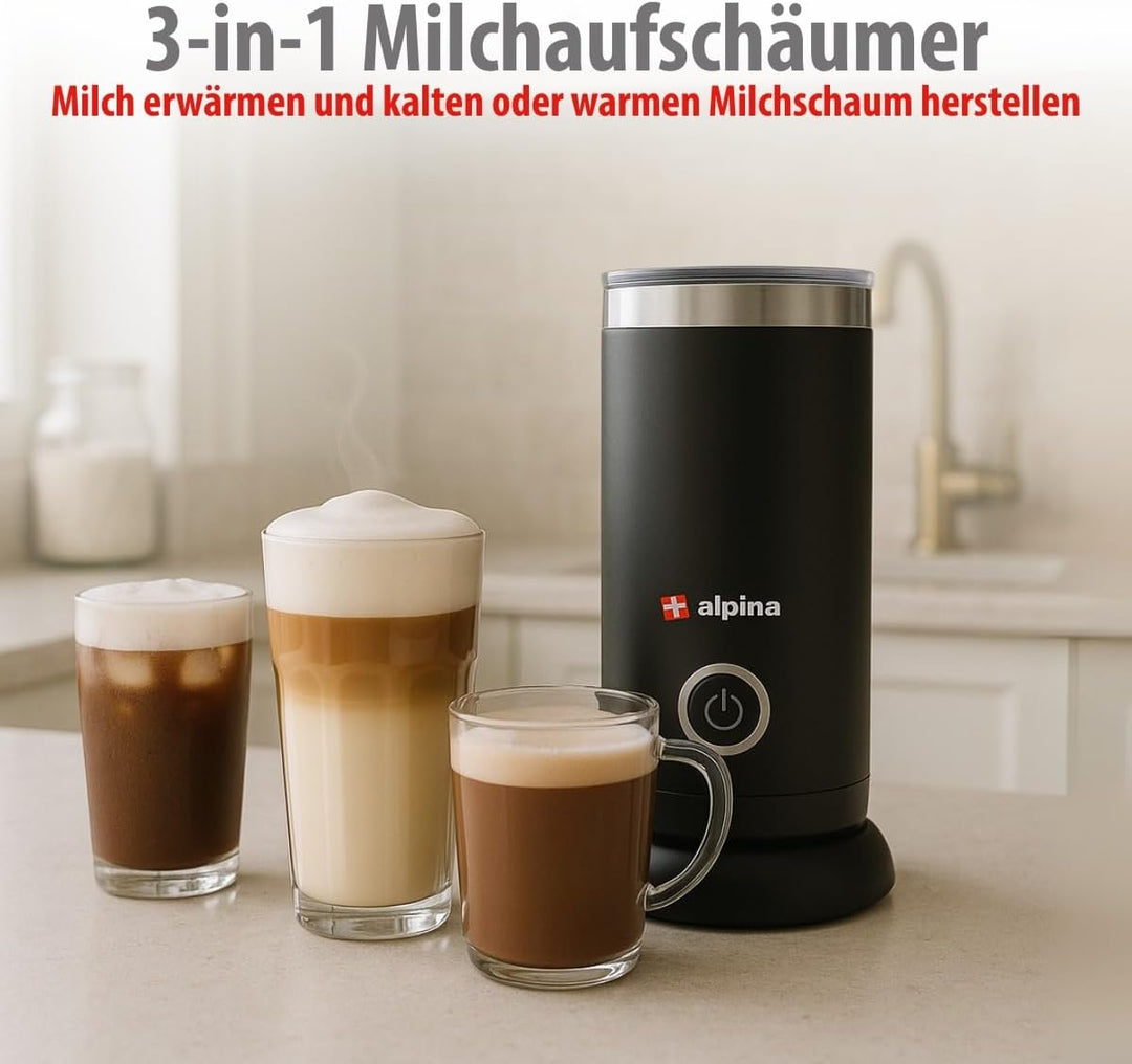 alpina Elektrischer Milchaufschäumer - 230V/450W - 3-in-1 Milchschäumer - Aufschäumer 300 ML - Kalte