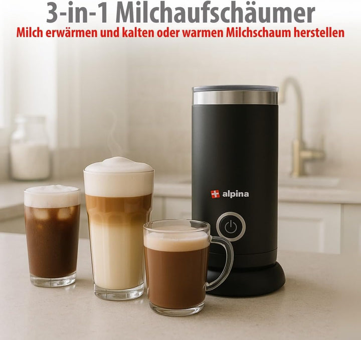 alpina Elektrischer Milchaufschäumer - 230V/450W - 3-in-1 Milchschäumer - Aufschäumer 300 ML - Kalte