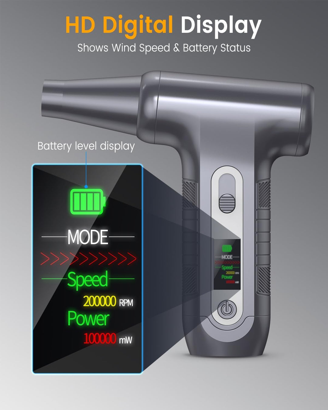 Elektrische Staubgebläse 200000 RPM mit HD‑Display - Air Duster Mini‑Gebläse für PC‑Reinigung mit LE