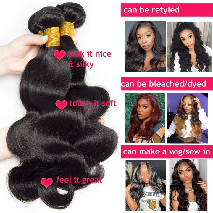 Huarisi 24 Inch Body Wave Bundles Human Hair Weave, 1 Bundle Brazilian Body Wave Hair Bundles for Bl