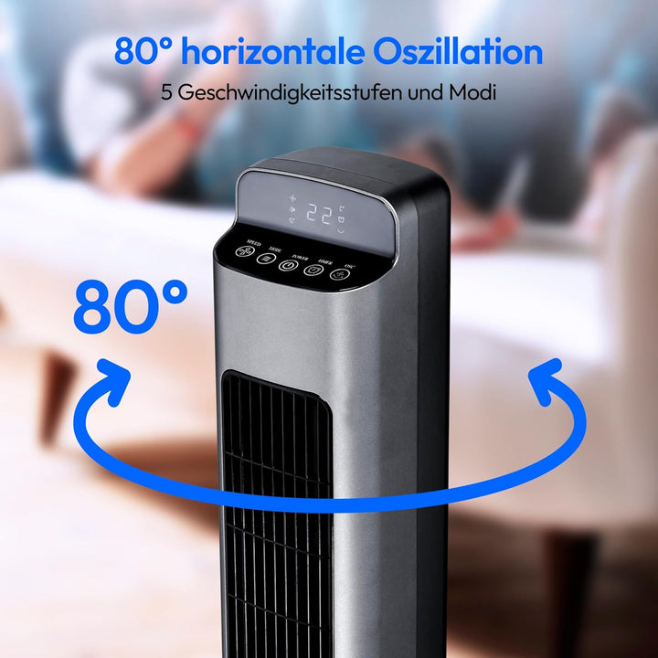 MEDION P15 TF Turmventilator mit Fernbedienung (5 Geschwindigkeitsstufen, leiser Schlafmodus, 45 Wat