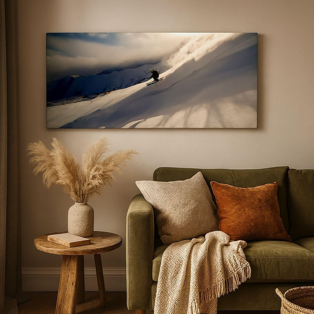 Wandbilder Dekoration Wohnzimmer Berge Ski Winter Panorama Bilder auf Leinwand 120x50cm Leinwandbild