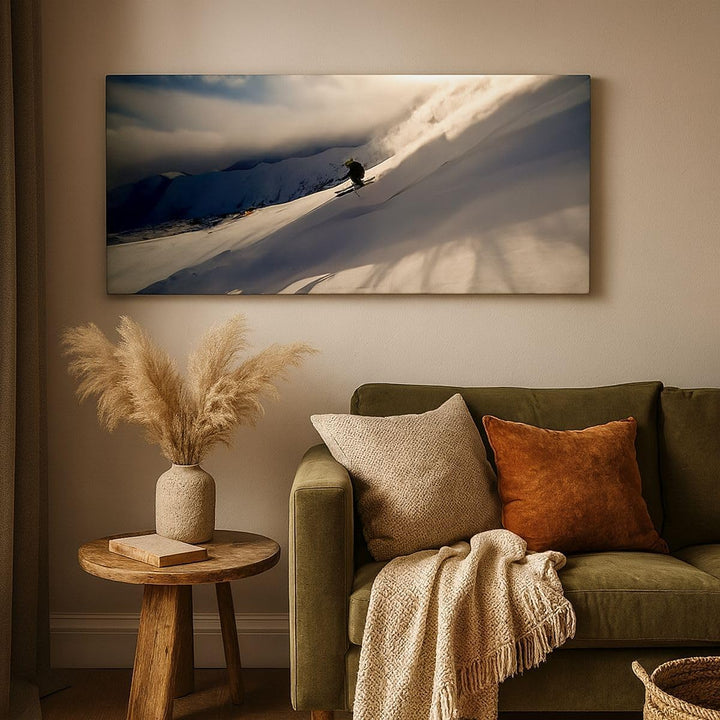 Wandbilder Dekoration Wohnzimmer Berge Ski Winter Panorama Bilder auf Leinwand 120x50cm Leinwandbild