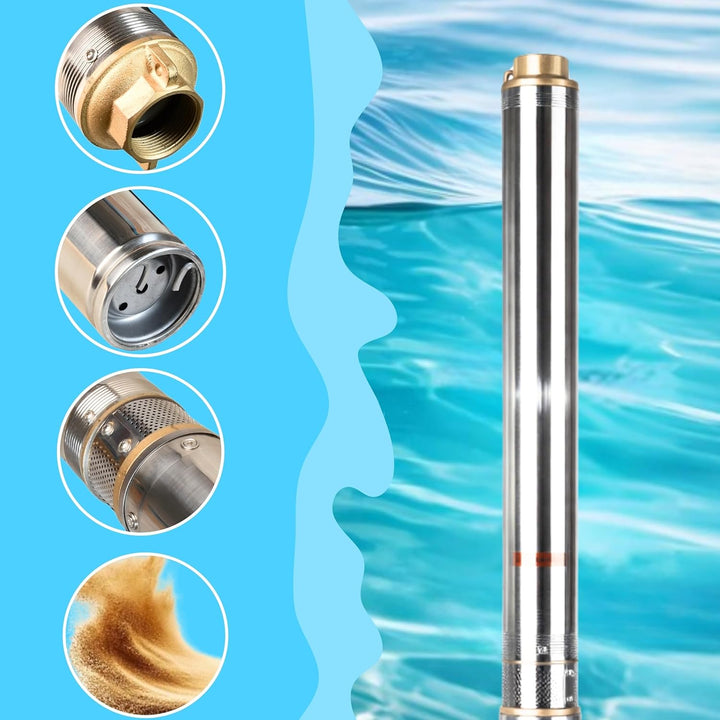 Tiefbrunnenpumpe Wasserpumpe 3.5" 4/20 (1500W 7200l/h max Förderhöhe 110m), Sandverträglich Edelstah
