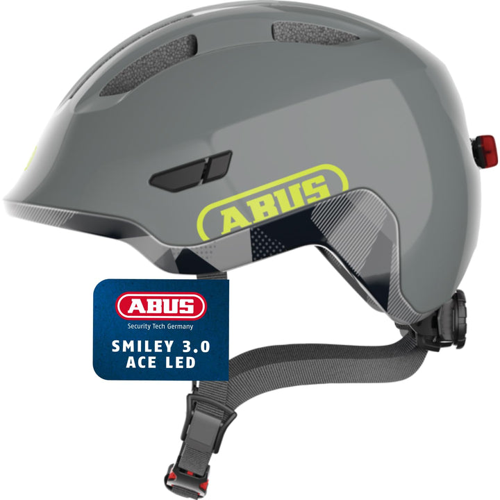 ABUS Kinderhelm Smiley 3.0 ACE LED - Fahrradhelm mit Licht - tiefe Passform &amp; Platz für einen Zopf -