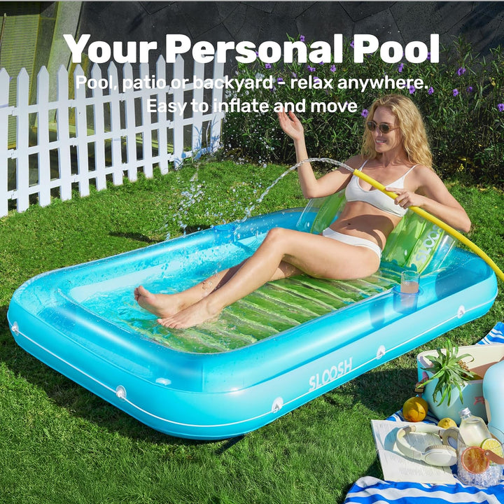 Sloosh Inflatable Sun Pool Lounge Float, Suntan Tub Raft Float, Tanning Pool with Removable Cushion,