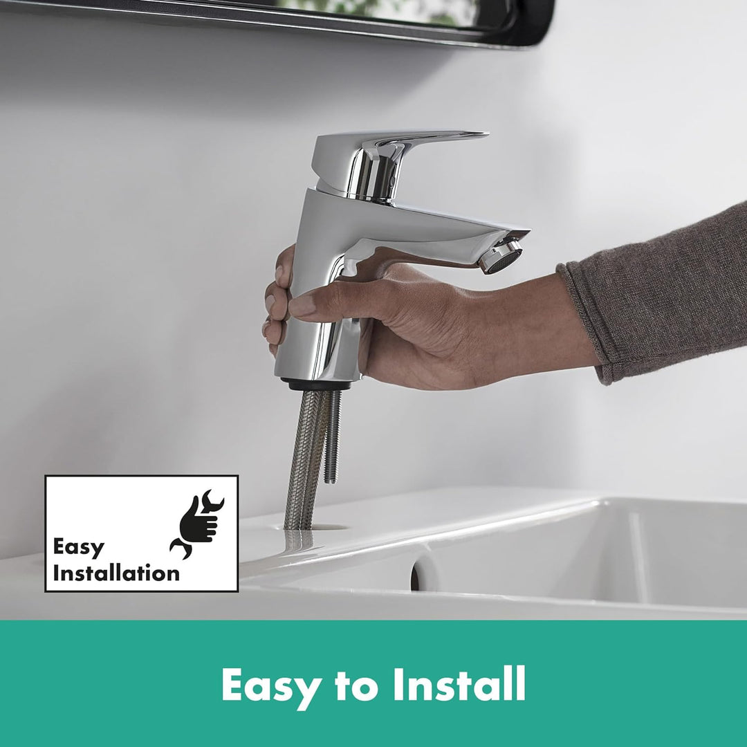 hansgrohe 71170000 Waschtischarmatur Logis, Wasserhahn Bad mit Auslauf Höhe 70 mm, mit Zugstange, Ba