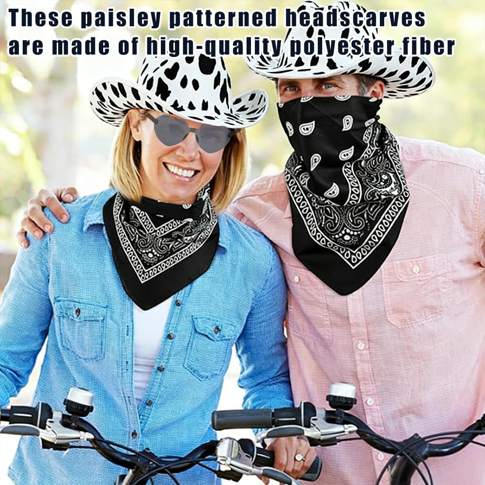 Western Cowboyhut Set, Cowboyhut mit Kuhmotiv, Westernhut 3PCS, Herzförmige Sonnenbrille und Kopftuc