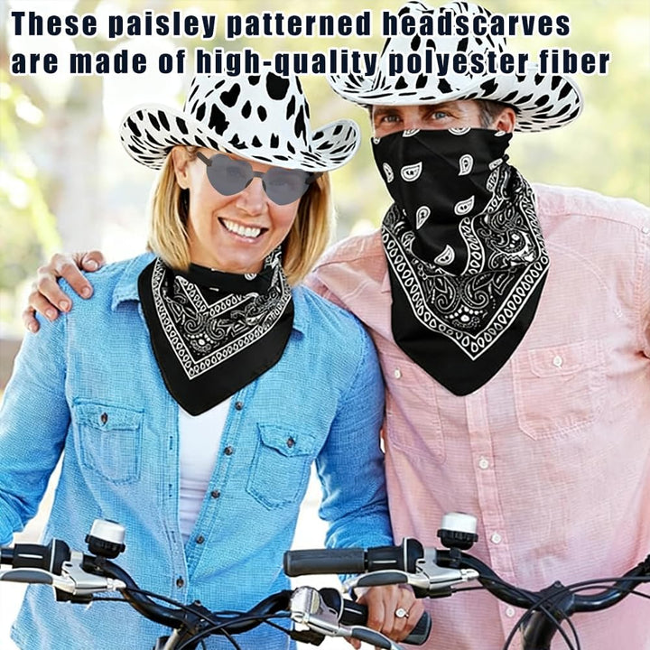 Western Cowboyhut Set, Cowboyhut mit Kuhmotiv, Westernhut 3PCS, Herzförmige Sonnenbrille und Kopftuc
