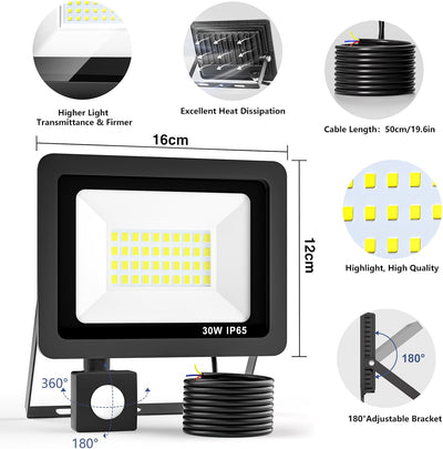 Realky 30W LED Strahler mit Bewegungsmelder, 3000LM Aussenstrahler 6500K Superhell Aussen Scheinwerf