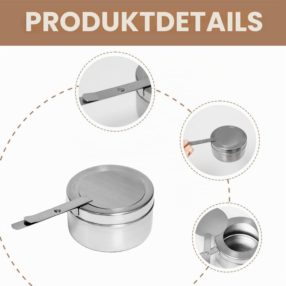 6 Stück Brennpastenbehälter mit Deckel Brennpastenbehälter Edelstahl Brennpaste Behälter Durchmesser