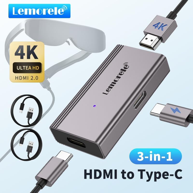 Lemorele Light ning zu USB-C Adapter, Light ning zu Typ-C Video für Nreal Air, Rokid Air, RayNeo AR,