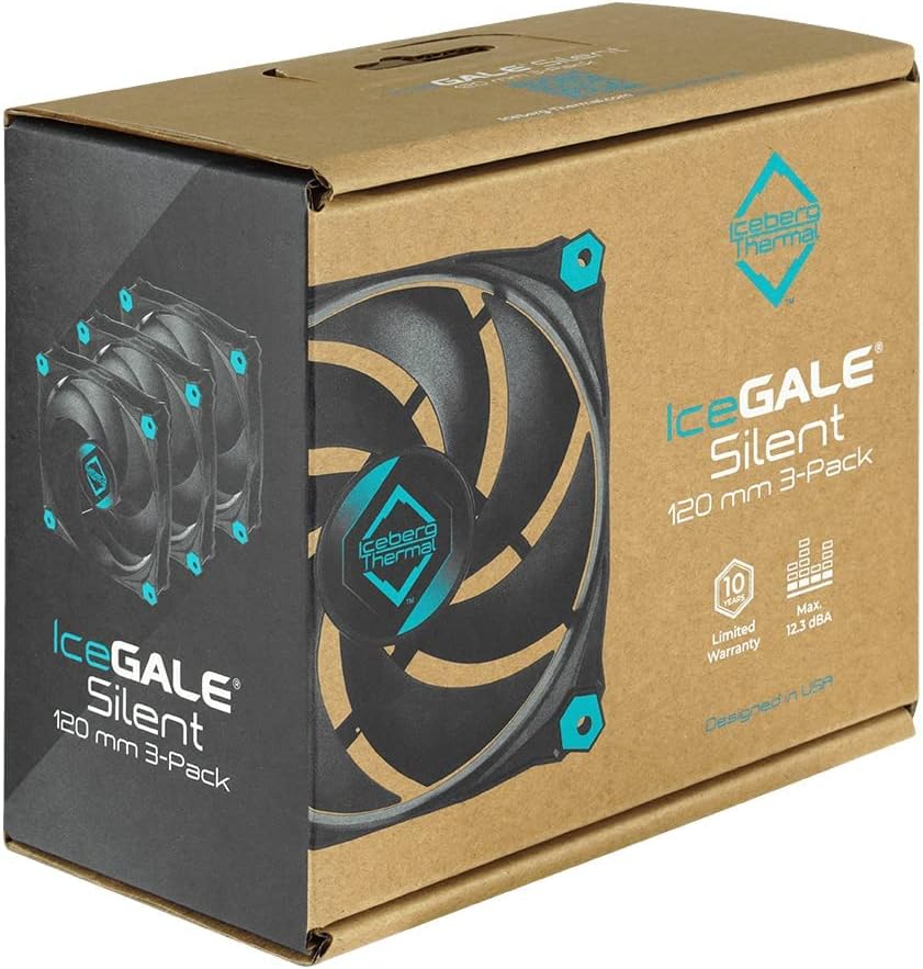 Iceberg Thermal IceGALE Silent 120mm Gehäuselüfter optimierter Airflow 3er-Pack, Schwarz, Silent
