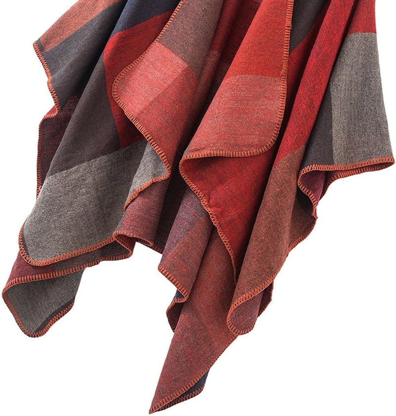 Shmily Girl - Damen Poncho Habe Gestrickt Überdimensionalen Decke Kap-Schal Plaid / Rot, Plaid / Rot