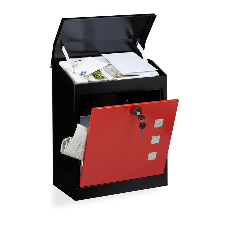 Relaxdays Briefkasten gross, Stahl, Sicherheits-Klappe, Schloss, HxBxT: 53 x 43,5 x 26 cm, Wandbrief