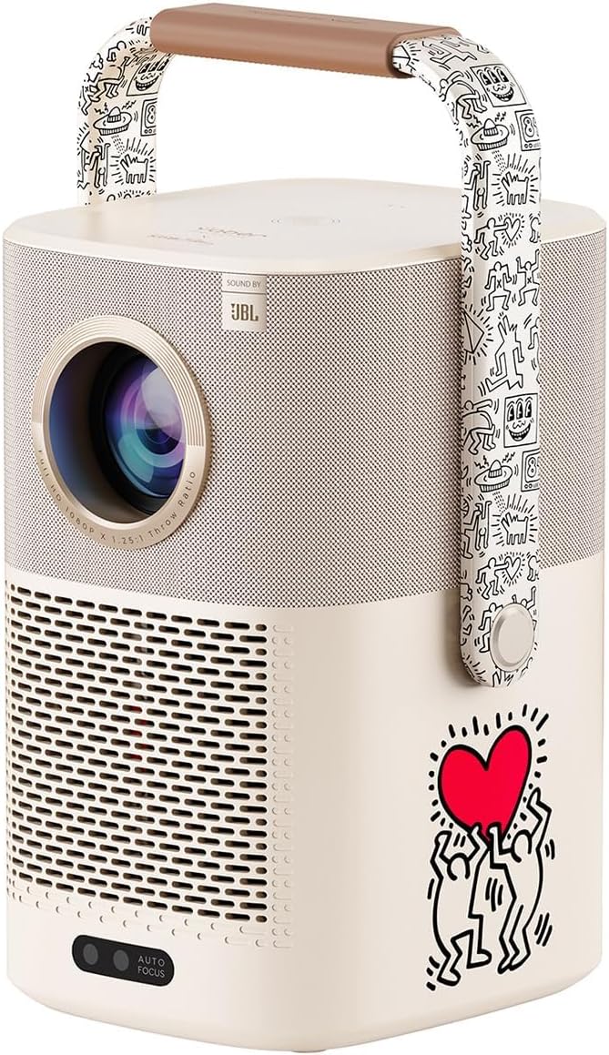 Beamer Outdoor mit wiederaufladbarem Akku, Beamer Sound von JBL, Native 1080P 450ANSI FHD Tragbarer