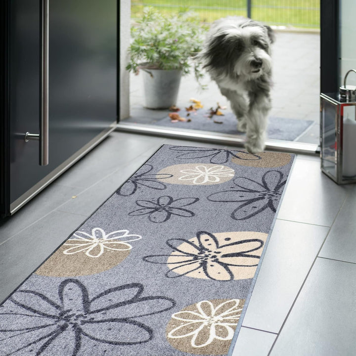 Erwin Müller Fussmatte Koblenz, Schmutzfangmatte, Fussabtreter rutschhemmend, Blumenmotiv grau/braun
