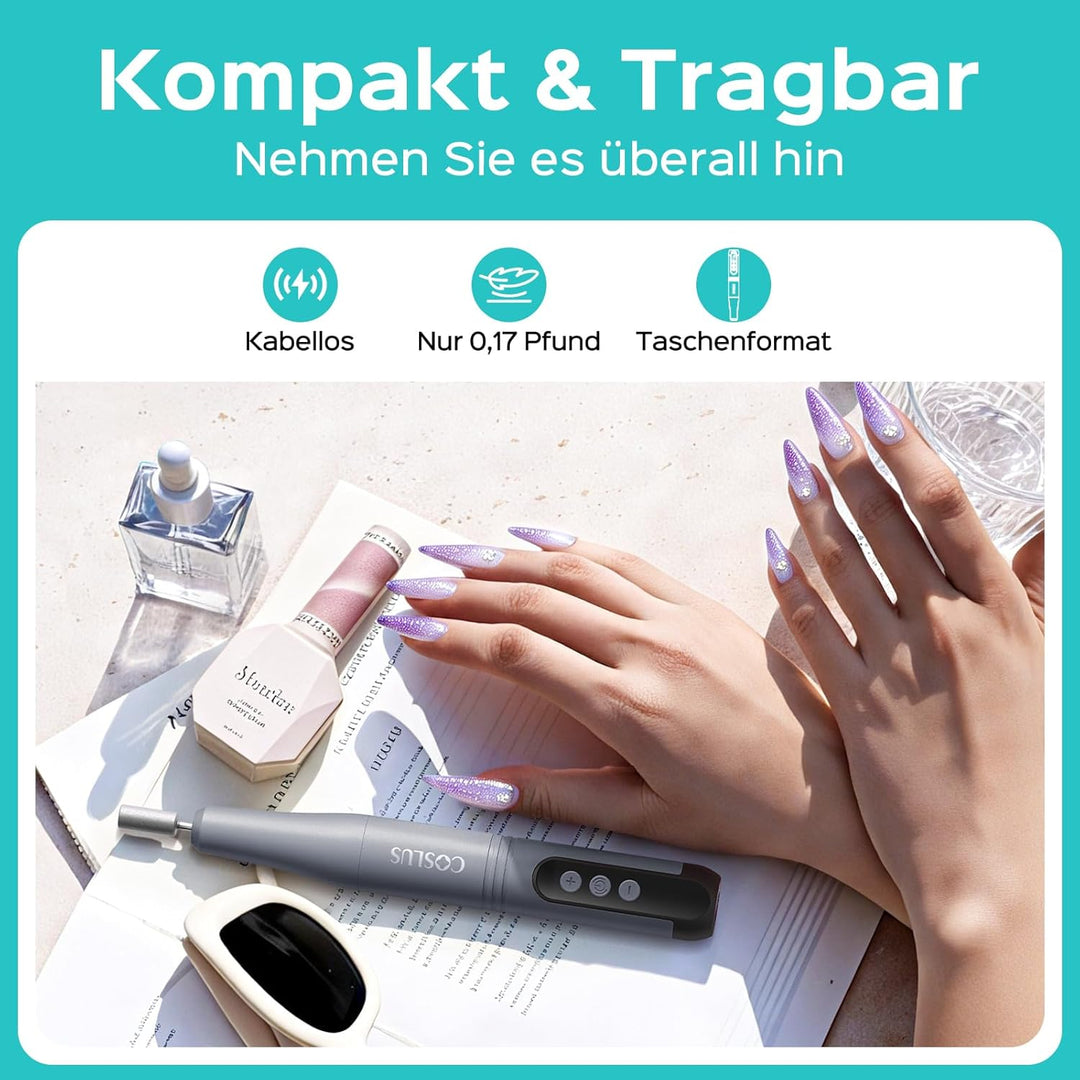 COSLUS C50 Nagelfräser Kabellose Elektrische Nagelfeile: 12-stufiger Nagelfräser mit LED-Display für
