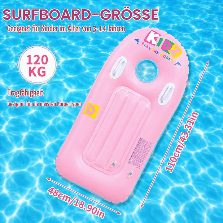 Schwimmbrett Bodyboard Aufblasbar, Surfbrett Bodyboard mit Griffen, Schwimmhilfe Aufblasbar Kinder,