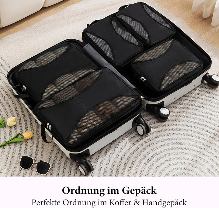 Koffer Organizer Set Kompression 8-teilig – Platzsparende Packwürfel mit Doppelreissverschluss – Was
