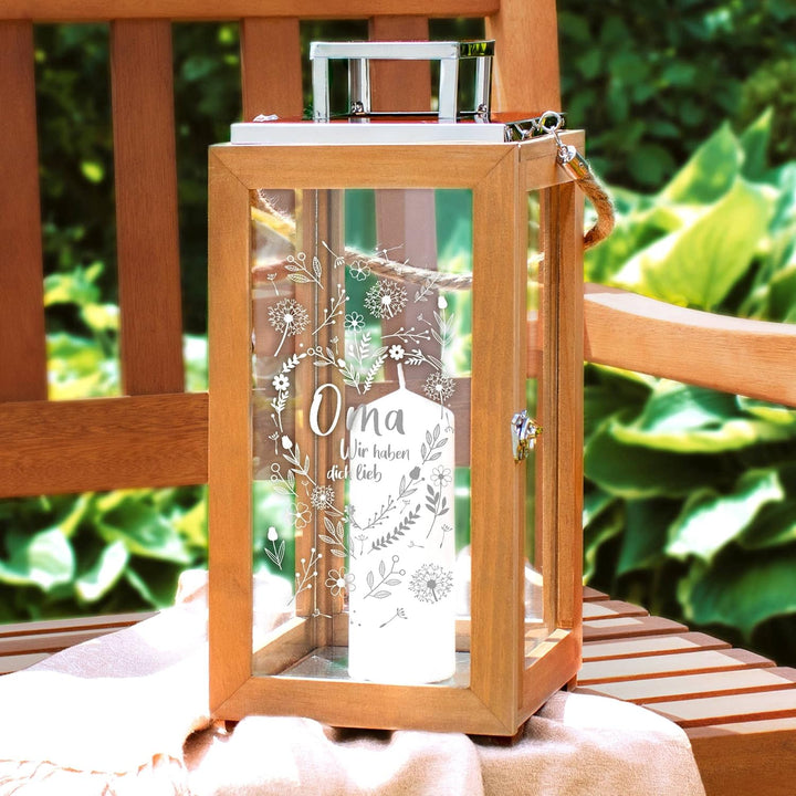 Laterne mit Gravur für Oma, Deko Kerzen Windlicht, Geschenk für Oma, Outdoor Garten Dekoration, Grav